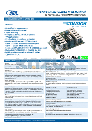 GLC50-15 datasheet - 50 WATT GLOBAL PERFORMANCE SWITCHERS