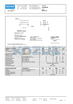 MK06-5-G datasheet - MK Reed Sensors