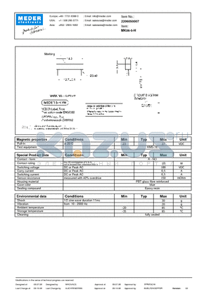 MK06-5-H datasheet - MK Reed Sensors