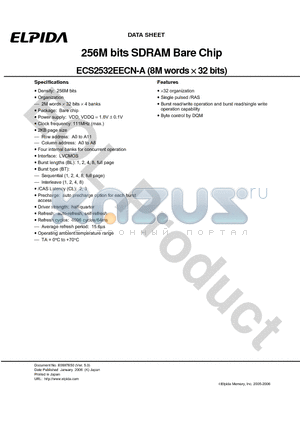 ECS2532EECN-A datasheet - 256M bits SDRAM Bare Chip