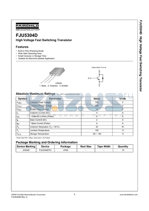 FJU5304D datasheet - High Voltage Fast Switching Transistor