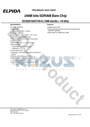 ECS2516AFCN-A datasheet - 256M bits SDRAM Bare Chip