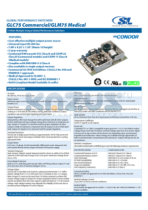 GLC75B datasheet - 75 Watt Multiple Output Global Performance Switchers