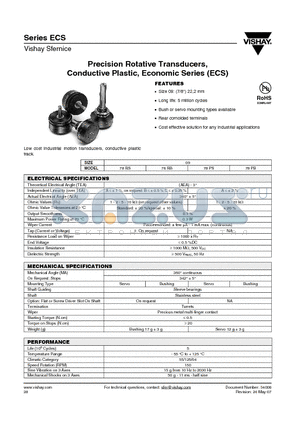 ECS78PBMCT202E4 datasheet - Precision Rotative Transducers, Conductive Plastic, Economic Series (ECS)