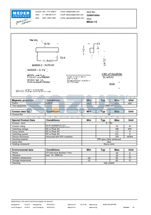 MK06-7-E datasheet - MK Reed Sensors