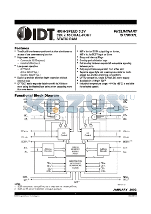 IDT70V37L datasheet - HIGH-SPEED 3.3V 32K x 18 DUAL- STATIC RAM