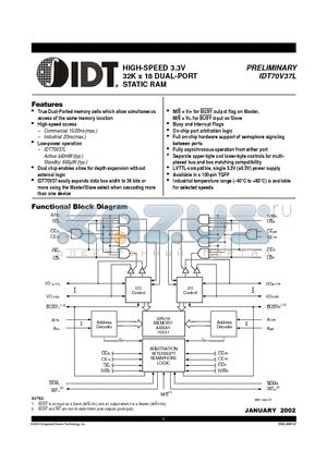 IDT70V37L20PFI datasheet - HIGH-SPEED 3.3V 32K x 18 DUAL- STATIC RAM