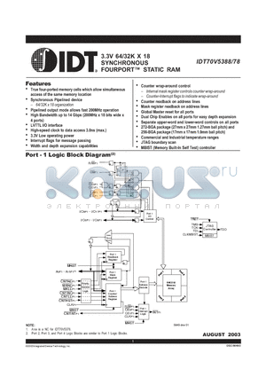 IDT70V5378S100BGI datasheet - 3.3V 64/32K X 18 SYNCHRONOUS FOURPORT STATIC RAM