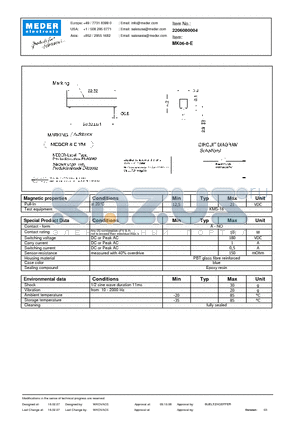 MK06-8-E datasheet - MK Reed Sensors