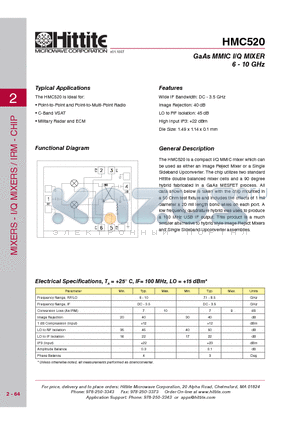 HMC520_10 datasheet - GaAs MMIC I/Q MIXER 6 - 10 GHz