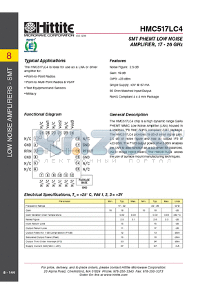 HMC517LC4_09 datasheet - SMT PHEMT LOW NOISE AMPLIFIER, 17 - 26 GHz