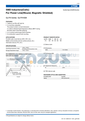 GLFR1608T220M-LR datasheet - SMD Inductors(Coils) For Power Line(Wound, Magnetic Shielded)