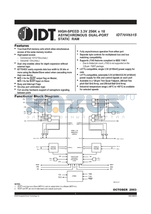 IDT70V631S10PRF datasheet - HIGH-SPEED 3.3V 256K x 18 ASYNCHRONOUS DUAL-PORT STATIC RAM