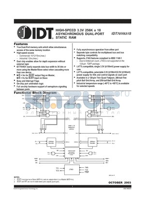 IDT70V631S12BC datasheet - HIGH-SPEED 3.3V 256K x 18 ASYNCHRONOUS DUAL-PORT STATIC RAM