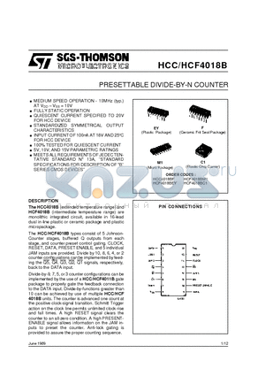 HCF4018 datasheet - PRESETTABLE DIVIDE-BY-N COUNTER