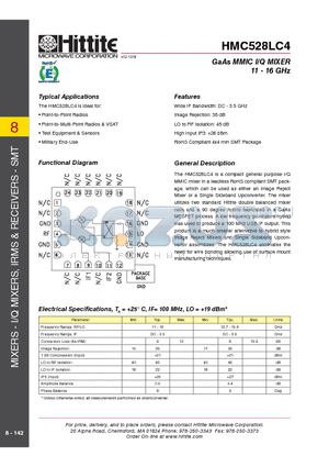 HMC528LC4 datasheet - GaAs MMIC I/Q MIXER 11 - 16 GHz