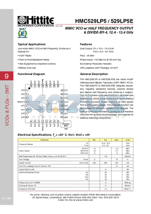 HMC529LP5 datasheet - MMIC VCO w/ HALF FREQUENCY OUTPUT & DIVIDE-BY-4, 12.4 - 13.4 GHz