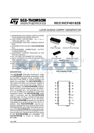 HCF40182BM1 datasheet - LOOK-AHEAD CARRY GENERATOR