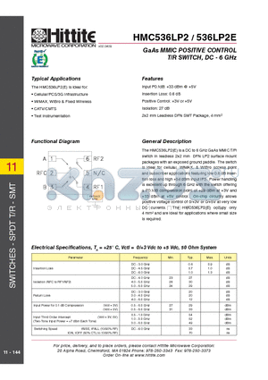 HMC536LP2_09 datasheet - GaAs MMIC POSITIVE CONTROL T/R SWITCH, DC - 6 GHz