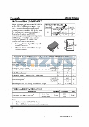 MC3430 datasheet - N-Channel 20-V (D-S) MOSFET Miniature SOT-23 Surface Mount Package