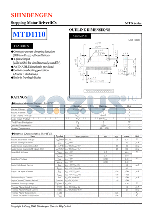 MTD1110 datasheet - Stepping Motor Driver ICs