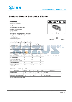 LRB500V-40T1G datasheet - Surface Mount Schottky Diode Low current rectification