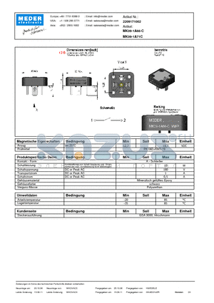 MK09-1A71C_DE datasheet - (deutsch) MK Reed Sensor