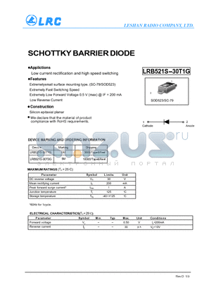 LRB521S-30T1G datasheet - SCHOTTKY BARRIER DIODE Low current rectification and high speed switching