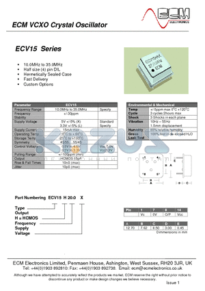 ECV15H20.0X datasheet - VCXO Crystal Oscillator