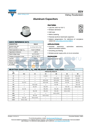 ECV datasheet - Aluminum Capacitors