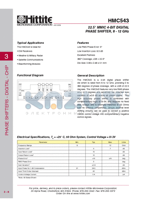 HMC543_09 datasheet - 22.5` MMIC 4-BIT DIGITAL PHASE SHIFTER, 8 - 12 GHz