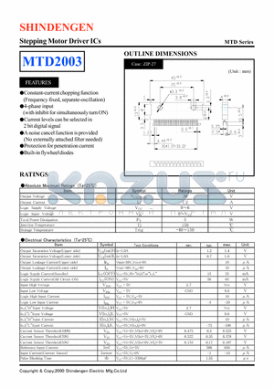 MTD2003 datasheet - Stepping Motor Driver ICs