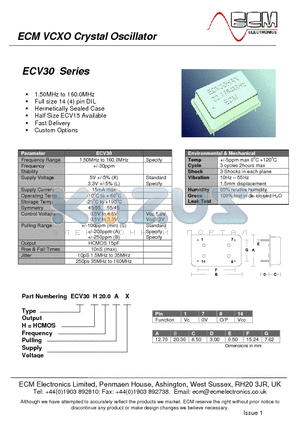 ECV30 datasheet - VCXO Crystal Oscillator