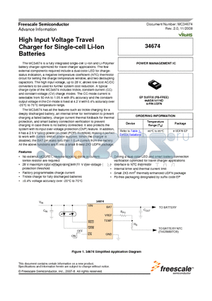 MC34674BEP/R2 datasheet - High Input Voltage Travel Charger for Single-cell Li-Ion Batteries