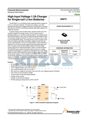 MC34673AEPR2 datasheet - High Input Voltage 1.2A Charger for Single-cell Li-Ion Batteries