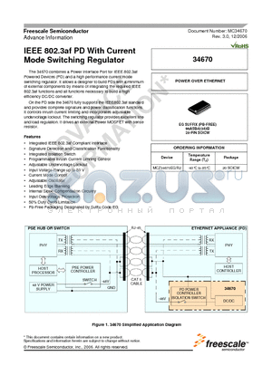 MC34670 datasheet - IEEE 802.3af PD With Current Mode Switching Regulator