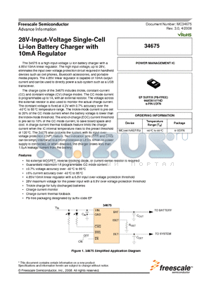 MC34675 datasheet - 28V-Input-Voltage Single-Cell Li-Ion Battery Charger with 10mA Regulator