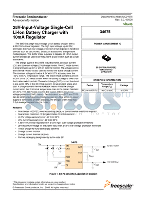 MC34675AEP datasheet - 28V-Input-Voltage Single-Cell Li-Ion Battery Charger with 10mA Regulator