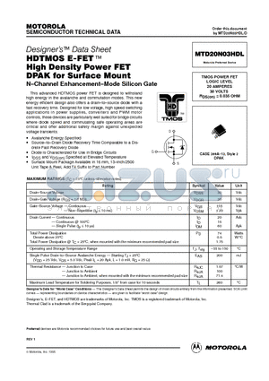 MTD20N03HDL datasheet - TMOS POWER FET LOGIC LEVEL 20 AMPERES 30 VOLTS RDS(on) = 0.035 OHM