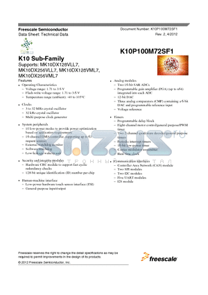 MK10DX128VML7 datasheet - K10 Sub-Family