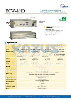 ECW-181B datasheet - 3.5 WAFER Series Fanless Embedded System With CompactFlash Slot and two 2.5Drive Bays Inside