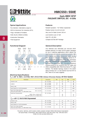 HMC550E datasheet - GAAS MMIC SPST FAILSAFE SWITCH, DC - 6 GHz