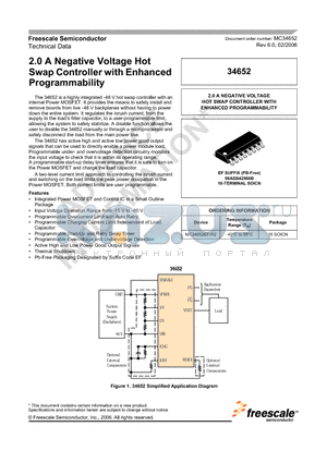 MC34652 datasheet - 2.0 A Negative Voltage Hot Swap Controller with Enhanced Programmability