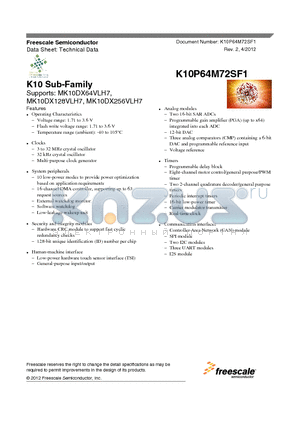 MK10DX64VLH7 datasheet - K10 Sub-Family