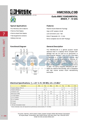 HMC553LC3B datasheet - GaAs MMIC FUNDAMENTAL MIXER, 7 - 14 GHz