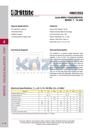 HMC553_09 datasheet - GaAs MMIC FUNDAMENTAL MIXER, 7 - 14 GHz