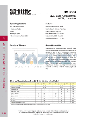 HMC554_09 datasheet - GaAs MMIC FUNDAMENTAL MIXER, 11 - 20 GHz