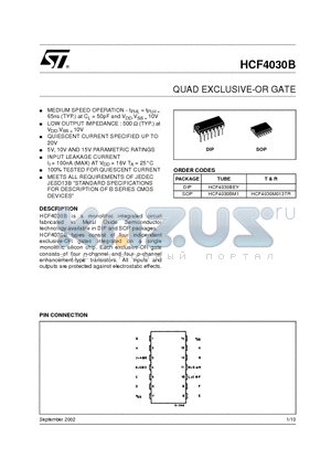 HCF4030B datasheet - QUAD EXCLUSIVE-OR GATE