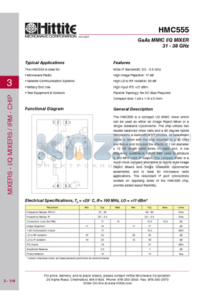 HMC555_09 datasheet - GaAs MMIC I/Q MIXER 31 - 38 GHz