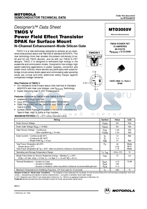 MTD3055V datasheet - TMOS POWER FET 12 AMPERES 60 VOLTS RDS(on) = 0.15 OHM